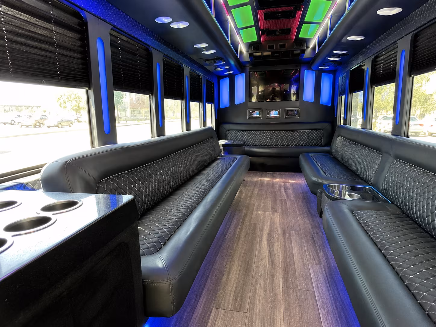 blacksburg 15 passenger party bus inside