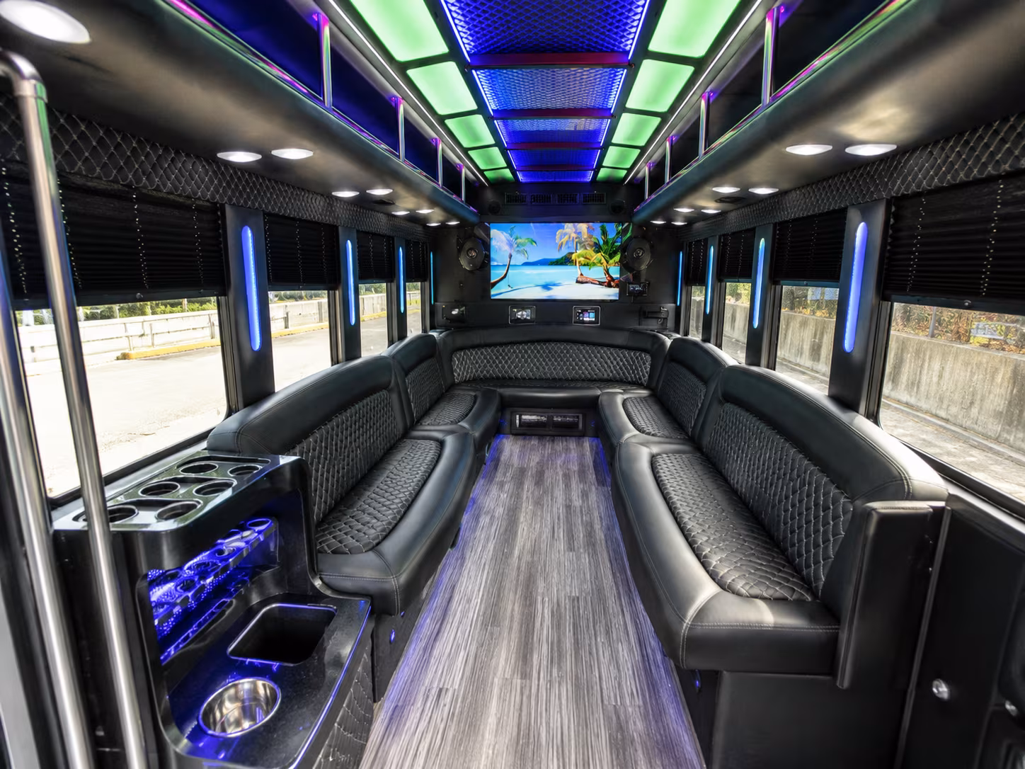 blacksburg 18 passenger party bus inside