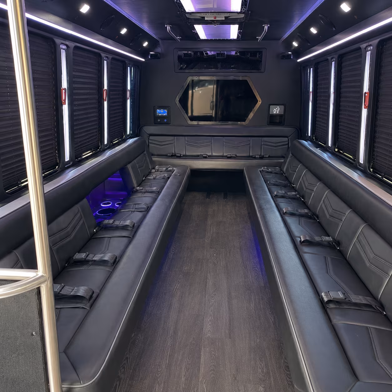 blacksburg 18 passenger party bus interior