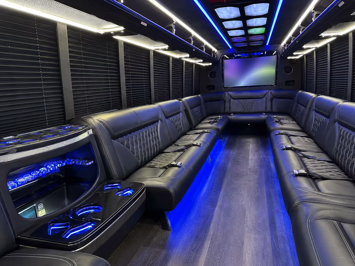 blacksburg 20 passenger party bus inside