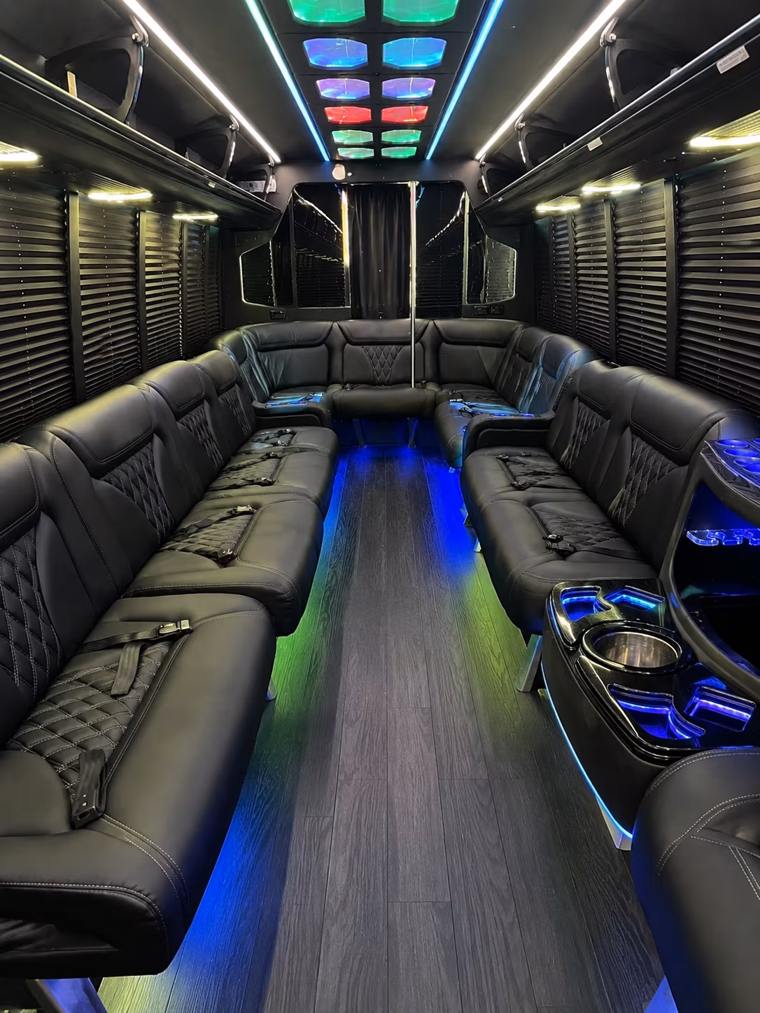 blacksburg 20 passenger party bus interior