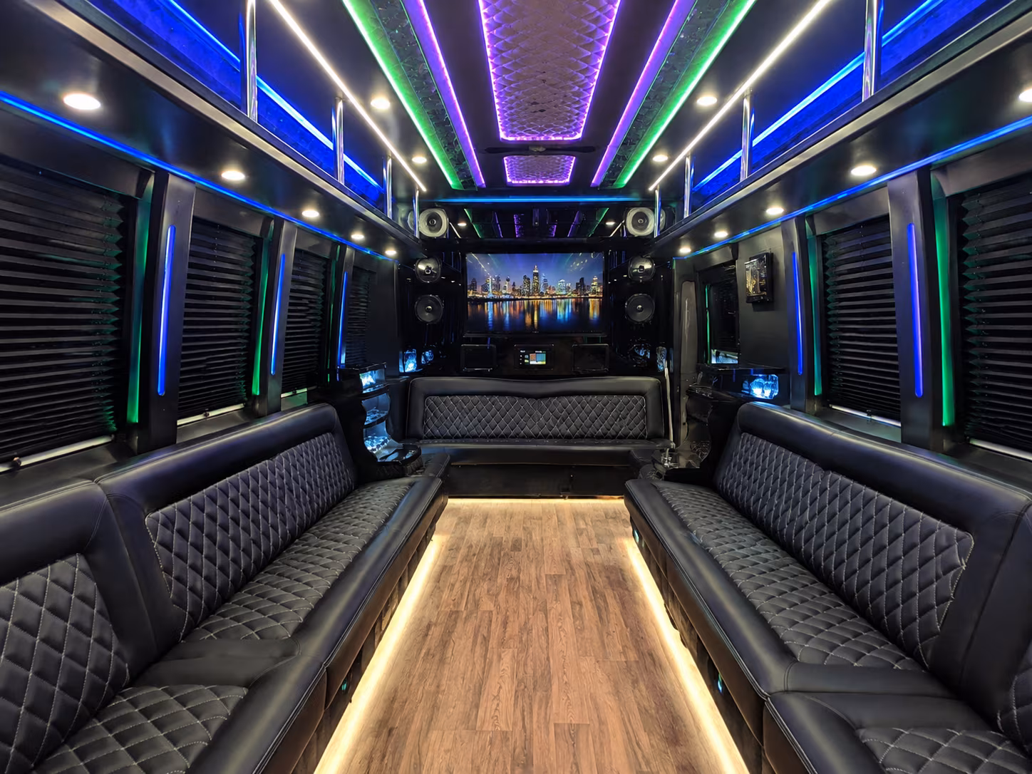 blacksburg 25 passenger party bus interior
