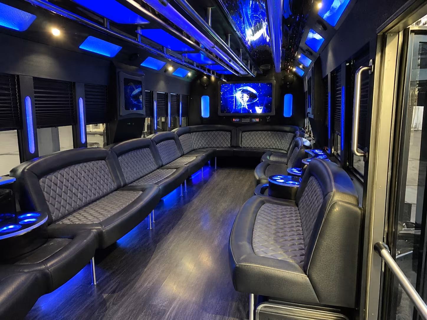 blacksburg 28 passenger party bus interior