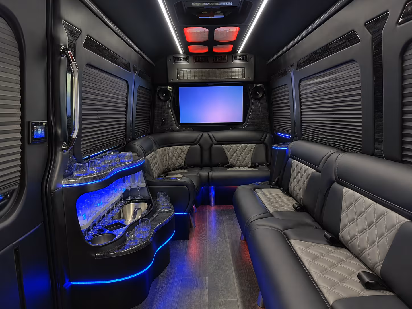 blacksburg 30 passenger party bus interior