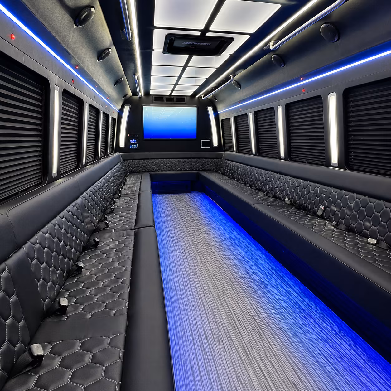 blacksburg 50 passenger party bus inside