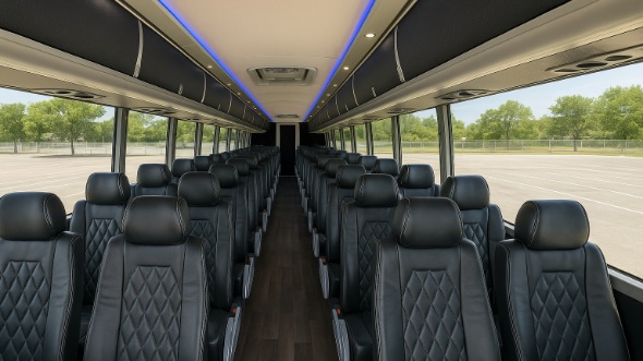 Interior of Charter Bus Company Virginia Beach's 55 Passenger Charter Bus in Virginia Beach
